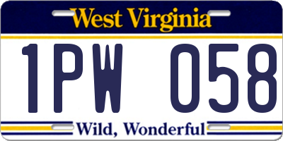 WV license plate 1PW058