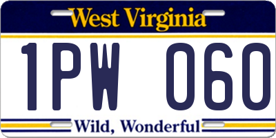 WV license plate 1PW060
