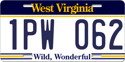 WV license plate 1PW062