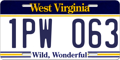 WV license plate 1PW063