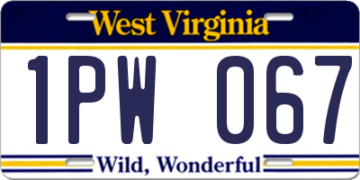 WV license plate 1PW067