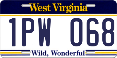 WV license plate 1PW068