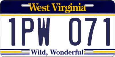 WV license plate 1PW071