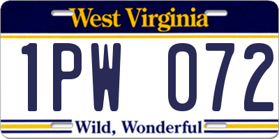 WV license plate 1PW072
