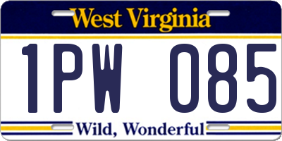 WV license plate 1PW085