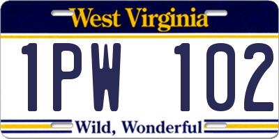 WV license plate 1PW102