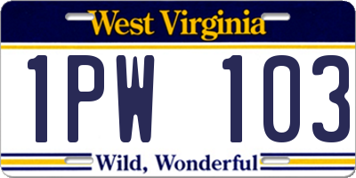 WV license plate 1PW103