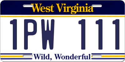 WV license plate 1PW111