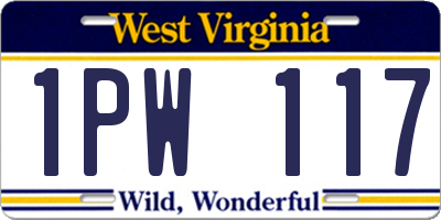 WV license plate 1PW117