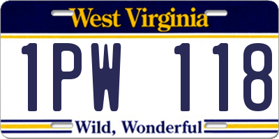WV license plate 1PW118