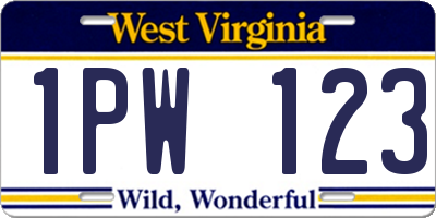 WV license plate 1PW123