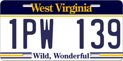 WV license plate 1PW139