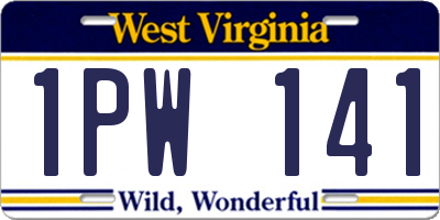 WV license plate 1PW141