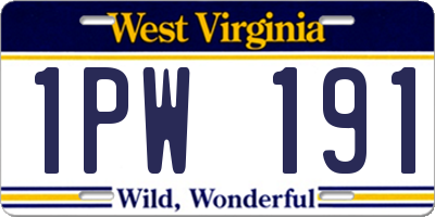 WV license plate 1PW191