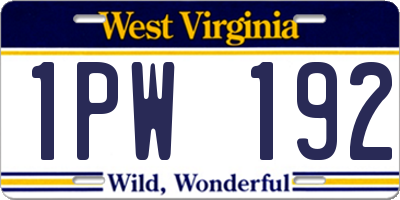 WV license plate 1PW192