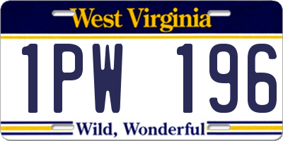 WV license plate 1PW196