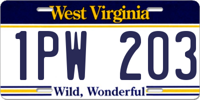 WV license plate 1PW203