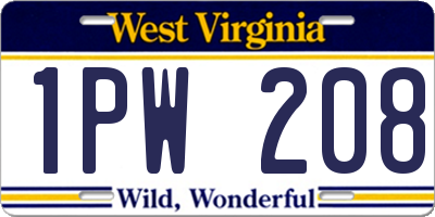 WV license plate 1PW208