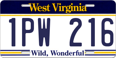 WV license plate 1PW216
