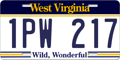 WV license plate 1PW217