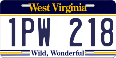WV license plate 1PW218