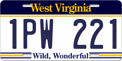 WV license plate 1PW221