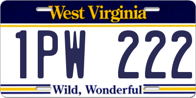 WV license plate 1PW222