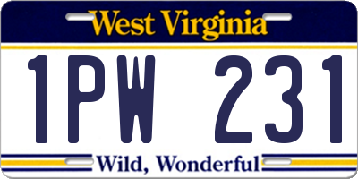WV license plate 1PW231