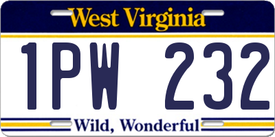 WV license plate 1PW232