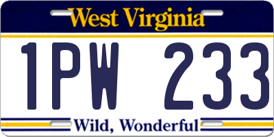 WV license plate 1PW233