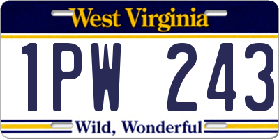 WV license plate 1PW243