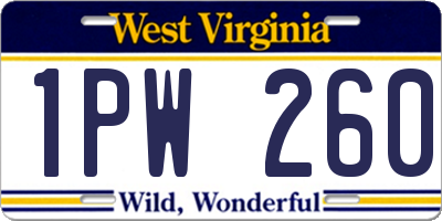 WV license plate 1PW260
