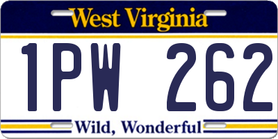 WV license plate 1PW262