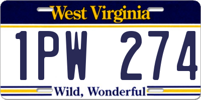 WV license plate 1PW274