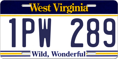 WV license plate 1PW289
