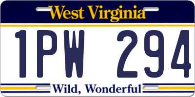 WV license plate 1PW294