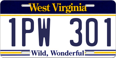 WV license plate 1PW301