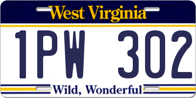 WV license plate 1PW302