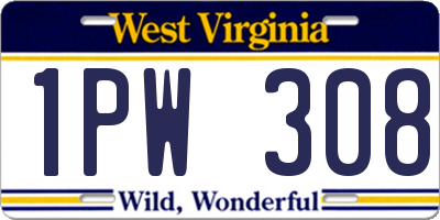 WV license plate 1PW308