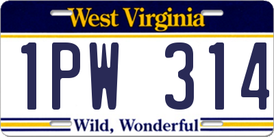 WV license plate 1PW314