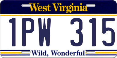 WV license plate 1PW315
