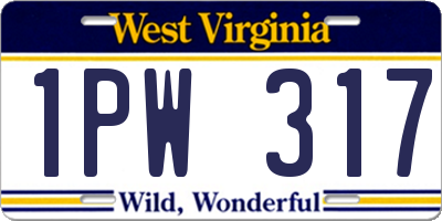 WV license plate 1PW317