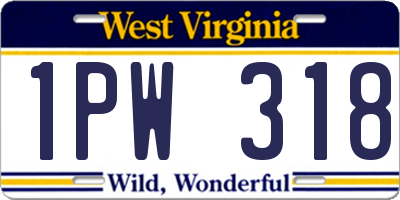 WV license plate 1PW318