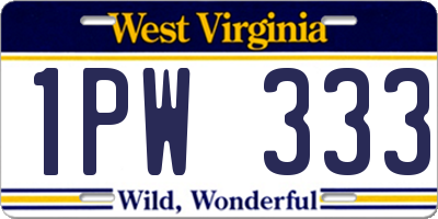 WV license plate 1PW333
