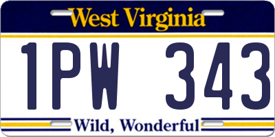 WV license plate 1PW343