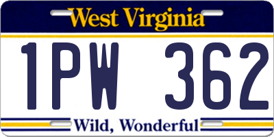 WV license plate 1PW362