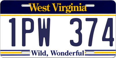 WV license plate 1PW374