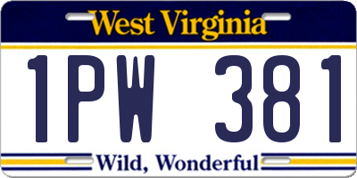 WV license plate 1PW381