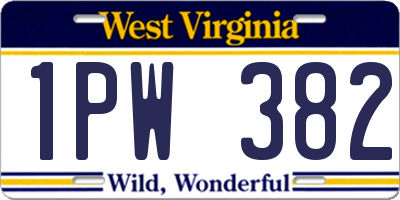 WV license plate 1PW382
