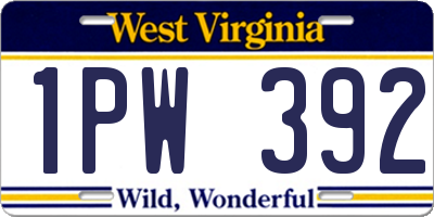 WV license plate 1PW392